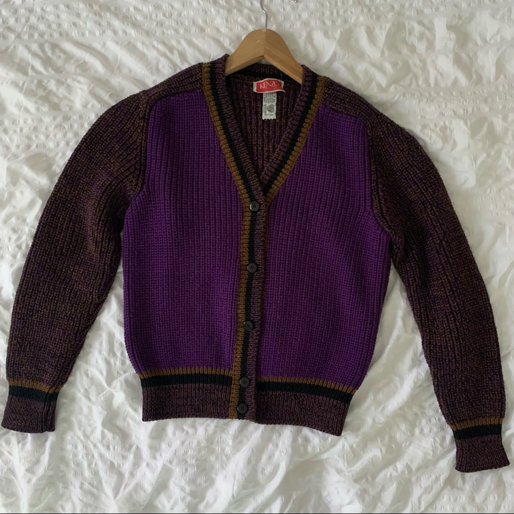 Vintage Kenzo Purple Cardigan Wool Grandpa Sweater - Picture 11 of 11